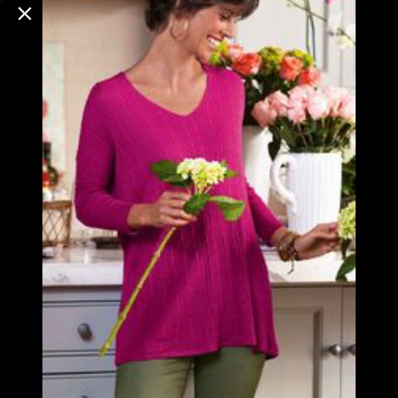 SOFT SURROUNDINGS Dolman Sweater Magenta Pink Silk Cotton Blends Cable Knit - Picture 8 of 8